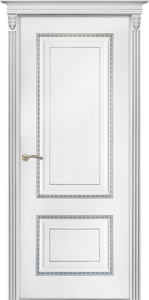 Межкомнатная дверь Бисмарк ДГ Эмаль белая патина серебро